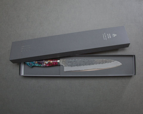 Nigara R2/SG2 Tsuchime Kurouchi 240mm Gyuto with Polished Mixed Marble Acrylic Handle