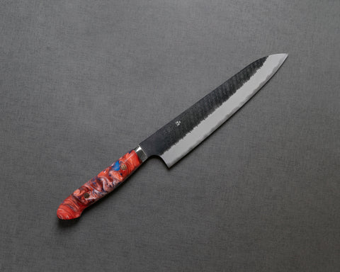 Nigara R2/SG2 Tsuchime Kurouchi 240mm Gyuto with Polished Dreamy Red Acrylic Handle