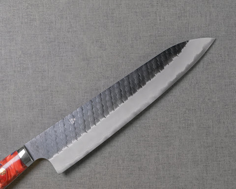 Nigara R2/SG2 Tsuchime Kurouchi 240mm Gyuto with Polished Dreamy Red Acrylic Handle