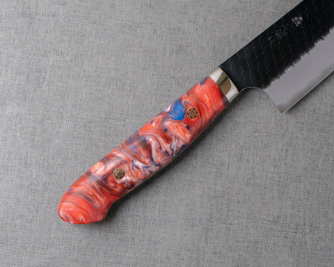 Nigara R2/SG2 Tsuchime Kurouchi 240mm Gyuto with Polished Dreamy Red Acrylic Handle