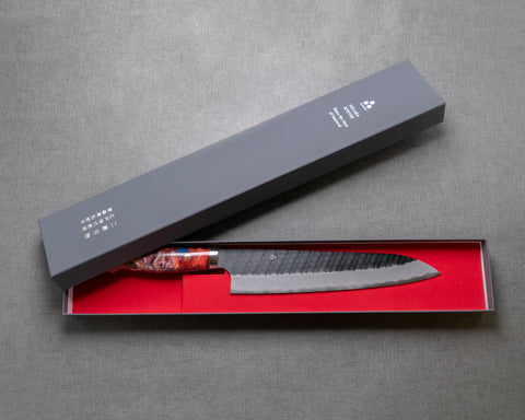 Nigara R2/SG2 Tsuchime Kurouchi 240mm Gyuto with Polished Dreamy Red Acrylic Handle