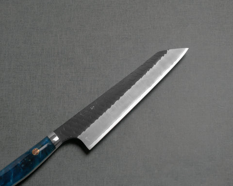 Nigara R2/SG2 Kurouchi Tsuchime 155mm Honesuki with Stabilized Wood / Polished Ocean Blue Acrylic Handle