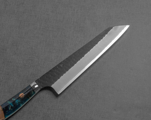 Nigara R2/SG2 Kurouchi Tsuchime 155mm Honesuki with Stabilized Wood / Polished Ocean Blue Acrylic Handle