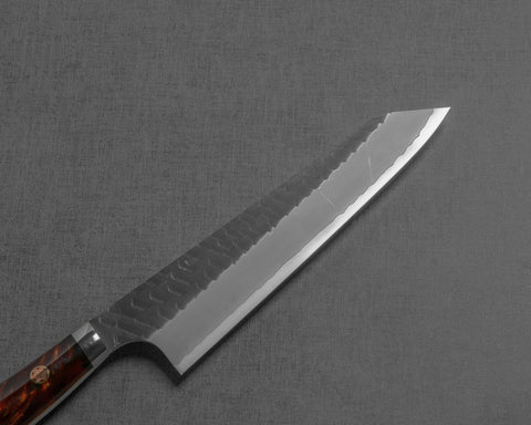 Nigara R2/SG2 Kurouchi Tsuchime 155mm Honesuki with Stabilized Wood / Polished Tigereye Acrylic Handle