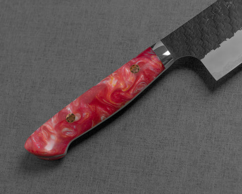 Nigara R2/SG2 Tsuchime Kurouchi 165mm Kiritsuke Nakiri with Polished Pink Maniac Acrylic Handle