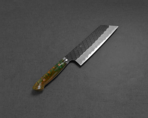 Nigara R2/SG2 Tsuchime Kurouchi 165mm Kiritsuke Nakiri with Polished Green Jungle Acrylic Handle