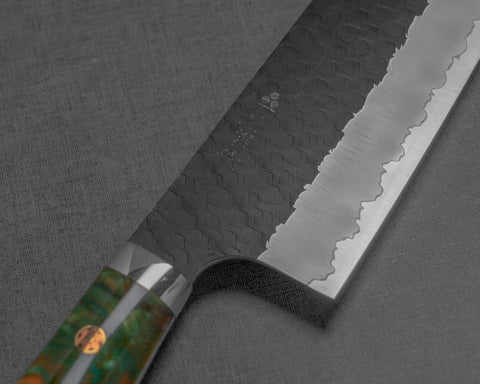 Nigara R2/SG2 Tsuchime Kurouchi 165mm Kiritsuke Nakiri with Polished Green Jungle Acrylic Handle