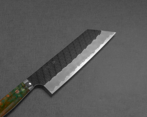 Nigara R2/SG2 Tsuchime Kurouchi 165mm Kiritsuke Nakiri with Polished Green Jungle Acrylic Handle