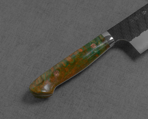 Nigara R2/SG2 Tsuchime Kurouchi 165mm Kiritsuke Nakiri with Polished Green Jungle Acrylic Handle