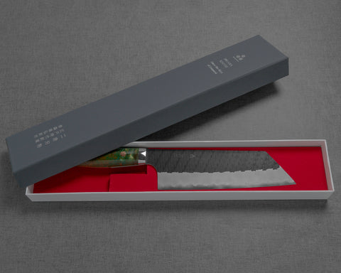 Nigara R2/SG2 Tsuchime Kurouchi 165mm Kiritsuke Nakiri with Polished Green Jungle Acrylic Handle