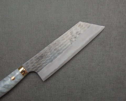 Nigara R2/SG2 Tsuchime Kurouchi 165mm Kiritsuke Nakiri with Stabilized Wood / Polished Flowing White Acrylic Handle