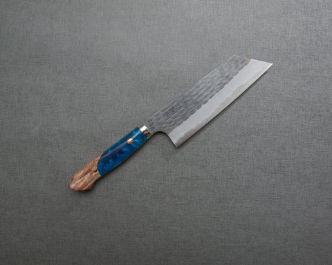 Nigara R2/SG2 Tsuchime Kurouchi 165mm Kiritsuke Nakiri with Stabilized Wood / Polished Ocean Blue Acrylic Handle