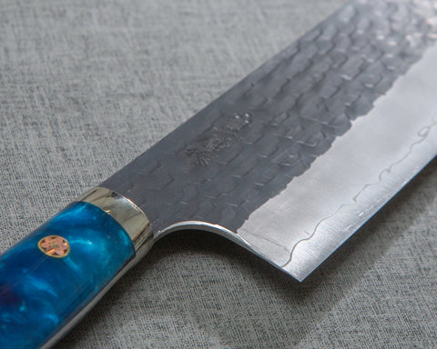 Nigara R2/SG2 Tsuchime Kurouchi 165mm Kiritsuke Nakiri with Stabilized Wood / Polished Ocean Blue Acrylic Handle