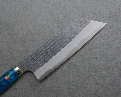 Nigara R2/SG2 Tsuchime Kurouchi 165mm Kiritsuke Nakiri with Stabilized Wood / Polished Ocean Blue Acrylic Handle
