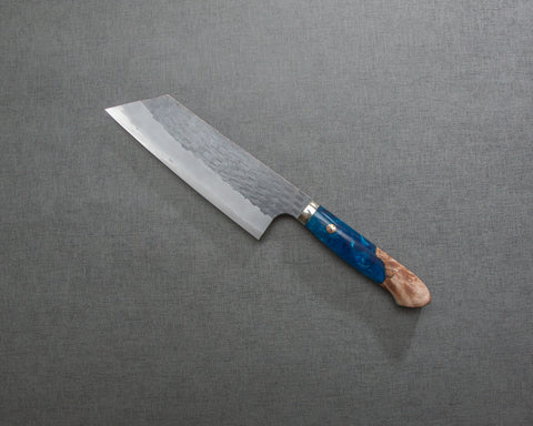 Nigara R2/SG2 Tsuchime Kurouchi 165mm Kiritsuke Nakiri with Stabilized Wood / Polished Ocean Blue Acrylic Handle