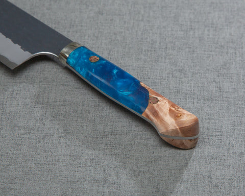 Nigara R2/SG2 Tsuchime Kurouchi 165mm Kiritsuke Nakiri with Stabilized Wood / Polished Ocean Blue Acrylic Handle