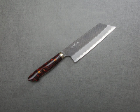 Nigara R2/SG2 Tsuchime Kurouchi 165mm Kiritsuke Nakiri with Polished Maroon Acrylic Handle