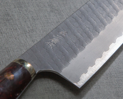 Nigara R2/SG2 Tsuchime Kurouchi 165mm Kiritsuke Nakiri with Polished Maroon Acrylic Handle