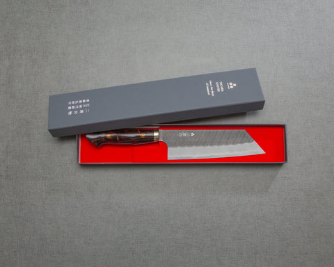 Nigara R2/SG2 Tsuchime Kurouchi 165mm Kiritsuke Nakiri with Polished Maroon Acrylic Handle