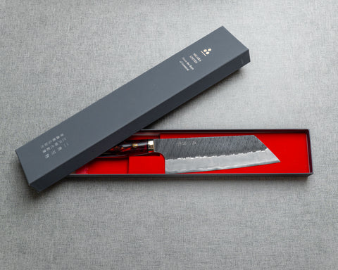 Nigara R2/SG2 Tsuchime Kurouchi 165mm Kiritsuke Nakiri with Polished Maroon Acrylic Handle