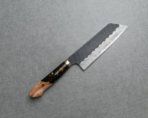 Nigara R2/SG2 Tsuchime Kurouchi 165mm Kiritsuke Nakiri with Stabilized Wood / Polished Tigereye Acrylic Handle