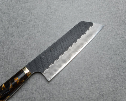 Nigara R2/SG2 Tsuchime Kurouchi 165mm Kiritsuke Nakiri with Stabilized Wood / Polished Tigereye Acrylic Handle