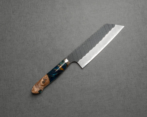 Nigara R2/SG2 Tsuchime Kurouchi 165mm Kiritsuke Nakiri with Stabilized Wood / Polished Twilight Blue Acrylic Handle