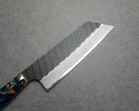Nigara R2/SG2 Tsuchime Kurouchi 165mm Kiritsuke Nakiri with Stabilized Wood / Polished Twilight Blue Acrylic Handle