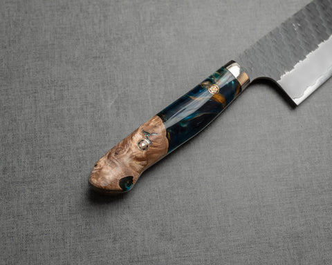 Nigara R2/SG2 Tsuchime Kurouchi 165mm Kiritsuke Nakiri with Stabilized Wood / Polished Twilight Blue Acrylic Handle
