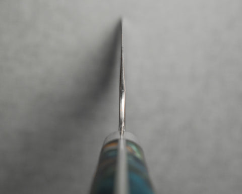 Nigara R2/SG2 Tsuchime Kurouchi 165mm Kiritsuke Nakiri with Stabilized Wood / Polished Twilight Blue Acrylic Handle