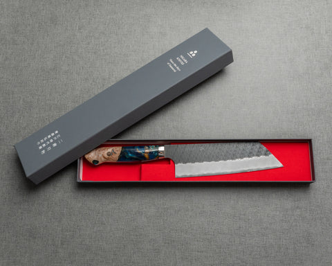 Nigara R2/SG2 Tsuchime Kurouchi 165mm Kiritsuke Nakiri with Stabilized Wood / Polished Twilight Blue Acrylic Handle