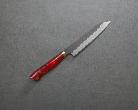 Nigara R2/SG2 Tsuchime Kurouchi 135mm Kiritsuke Petty with Polished Red Lava Acrylic Handle