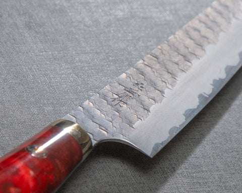 Nigara R2/SG2 Tsuchime Kurouchi 135mm Kiritsuke Petty with Polished Red Lava Acrylic Handle