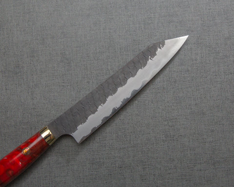Nigara R2/SG2 Tsuchime Kurouchi 135mm Kiritsuke Petty with Polished Red Lava Acrylic Handle