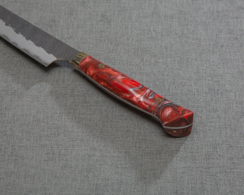 Nigara R2/SG2 Tsuchime Kurouchi 135mm Kiritsuke Petty with Polished Red Lava Acrylic Handle