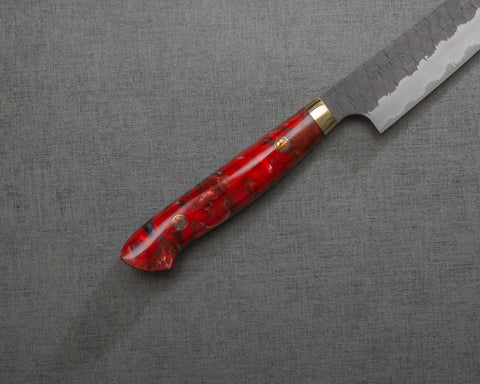 Nigara R2/SG2 Tsuchime Kurouchi 135mm Kiritsuke Petty with Polished Red Lava Acrylic Handle