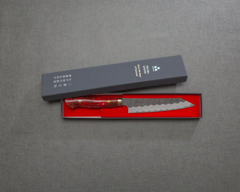 Nigara R2/SG2 Tsuchime Kurouchi 135mm Kiritsuke Petty with Polished Red Lava Acrylic Handle