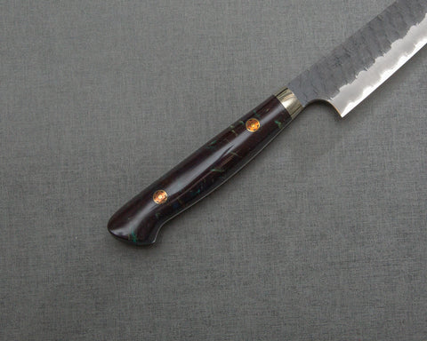 Nigara R2/SG2 Tsuchime Kurouchi 135mm Kiritsuke Petty with Polished Bronzite Acrylic Handle