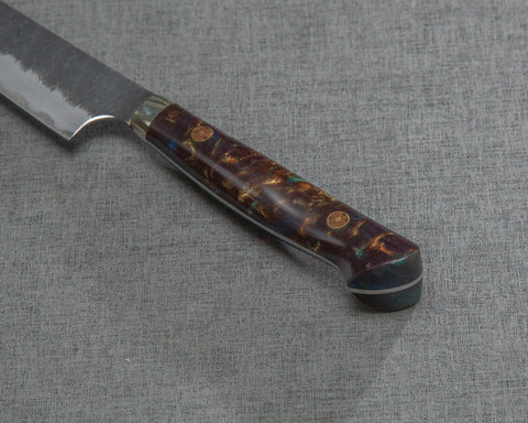 Nigara R2/SG2 Tsuchime Kurouchi 135mm Kiritsuke Petty with Polished Bronzite Acrylic Handle