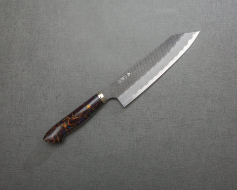 Nigara R2/SG2 Tsuchime Kurouchi 210mm Kiritsuke Gyuto with Polished Aurora Acrylic Handle