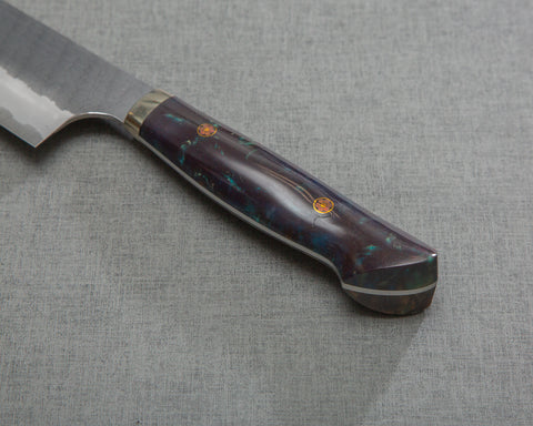 Nigara R2/SG2 Tsuchime Kurouchi 210mm Kiritsuke Gyuto with Polished Aurora Acrylic Handle