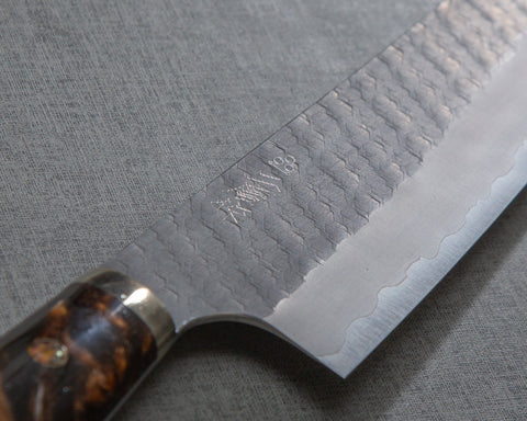 Nigara R2/SG2 Tsuchime Kurouchi 210mm Kiritsuke Gyuto with Polished Tigereye Acrylic Handle