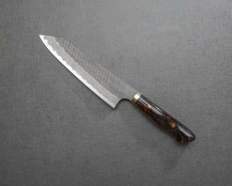 Nigara R2/SG2 Tsuchime Kurouchi 210mm Kiritsuke Gyuto with Polished Tigereye Acrylic Handle