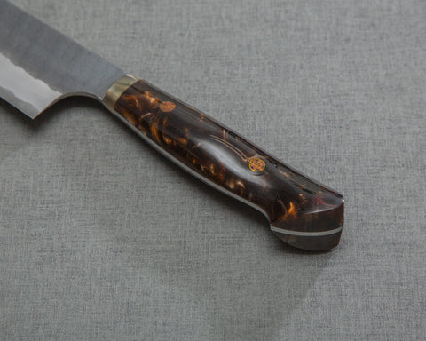 Nigara R2/SG2 Tsuchime Kurouchi 210mm Kiritsuke Gyuto with Polished Tigereye Acrylic Handle