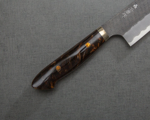 Nigara R2/SG2 Tsuchime Kurouchi 210mm Kiritsuke Gyuto with Polished Tigereye Acrylic Handle
