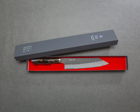 Nigara R2/SG2 Tsuchime Kurouchi 210mm Kiritsuke Gyuto with Polished Tigereye Acrylic Handle