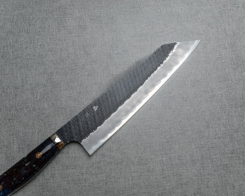 Nigara R2/SG2 Tsuchime Kurouchi 240mm Kiritsuke Gyuto with Polished Twilight Blue and Bronzite Acrylic Handle