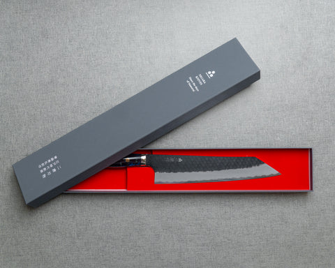 Nigara R2/SG2 Tsuchime Kurouchi 240mm Kiritsuke Gyuto with Polished Twilight Blue and Bronzite Acrylic Handle