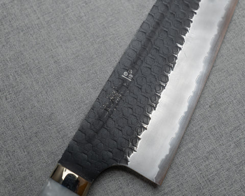 Nigara R2/SG2 Tsuchime Kurouchi 240mm Kiritsuke Gyuto with Stabilized Wood / Polished White Marble Acrylic Handle