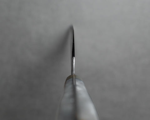 Nigara R2/SG2 Tsuchime Kurouchi 240mm Kiritsuke Gyuto with Stabilized Wood / Polished White Marble Acrylic Handle